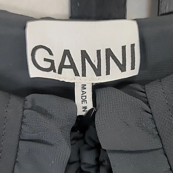 GANNI Ruffled-Collar Smocked Chiffon Dress Size 32 Or Size 0 - Picture 8 of 16